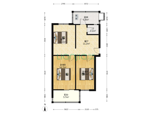 人防宿舍 2室2厅1卫 71平方