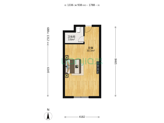 德鸿现代城 1室0厅1卫 48平方