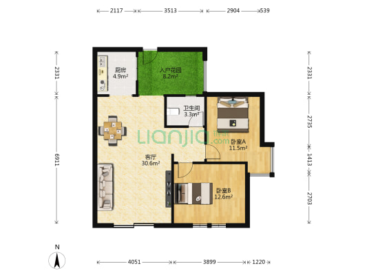 东坡雅郡  2室1厅1卫 80平方