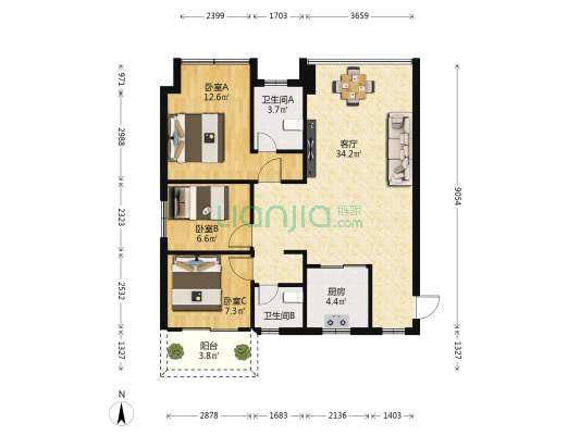 荣兴万利城 3室1厅2卫 98平方