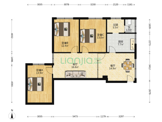 青禾街77号 3室2厅1卫 130平方