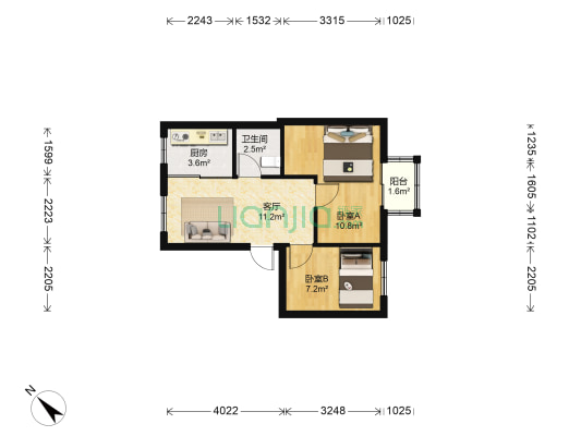 湖西街50号 2室1厅1卫 44平方