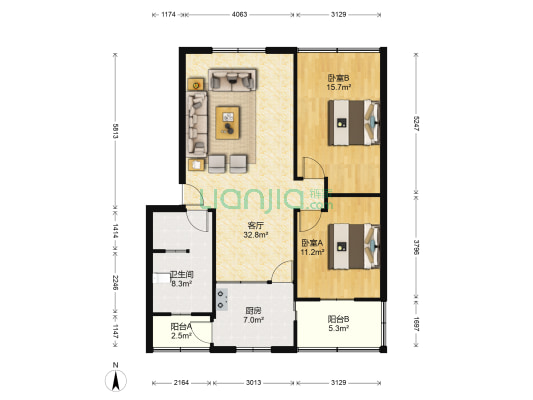 川桥四处大院 2室1厅1卫 96平方