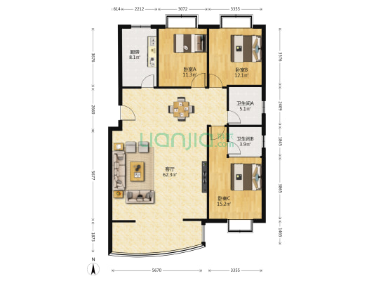 君和府邸 3室1厅2卫 141平方
