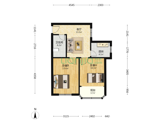 郑汴路73号院 2室1厅1卫 61平方