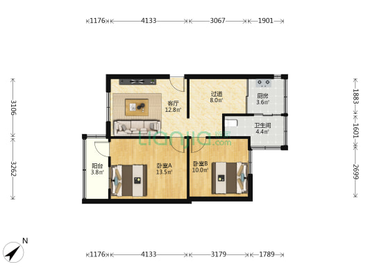 南园新村 2室1厅1卫 61平方