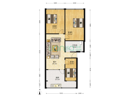 九江路一段120号 3室1厅1卫 101平方