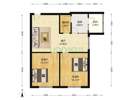 西铁社区 2室1厅0卫 83平方