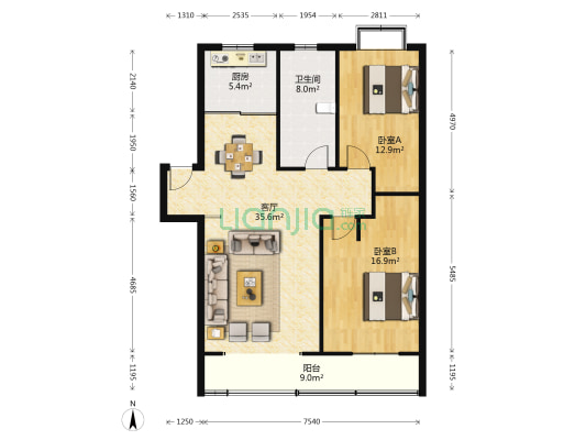 东苑小区 2室1厅1卫 108平方
