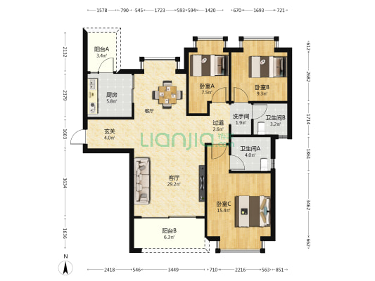 恒大御府 3室1厅3卫 122平方