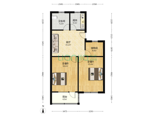 石龙小区 2室1厅1卫 80平方
