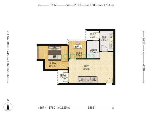 小高两房+近轻轨+房子户型好 看房方便-户型图