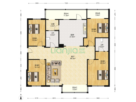 雅典娜 4室1厅2卫 230平方