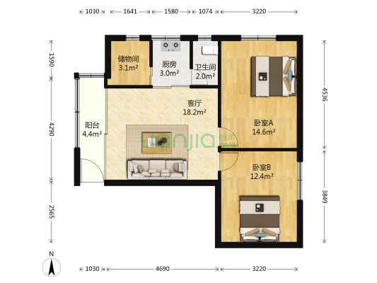祥康楼 2室1厅1卫 72平方