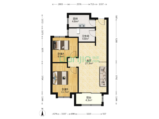 凯旋公馆 2室1厅1卫 90平方