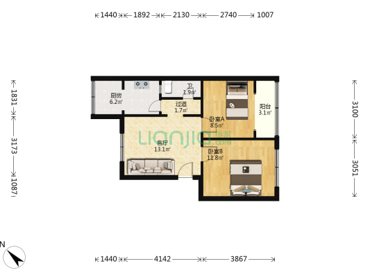 望仙场街37号 2室1厅1卫 59平方