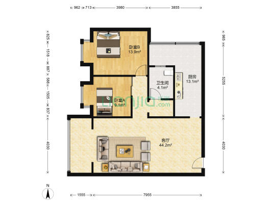 华兴苑 2室1厅1卫 91平方
