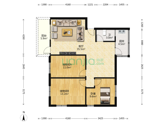 京仑花园 1室1厅1卫 97平方