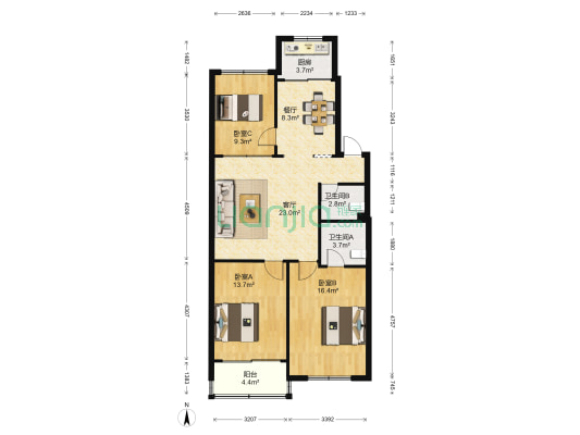 城东小区(学士路) 3室2厅2卫 105平方