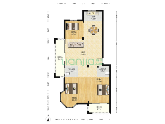 东鳌御璟湾 3室1厅2卫 122平方