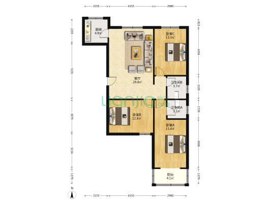 地质嘉园 3室1厅2卫 111平方