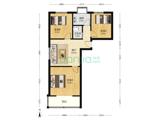 黄山垄A区 3室1厅1卫 73平方