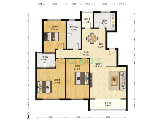 中润 · 华侨城四组团 3室2厅2卫 144平方