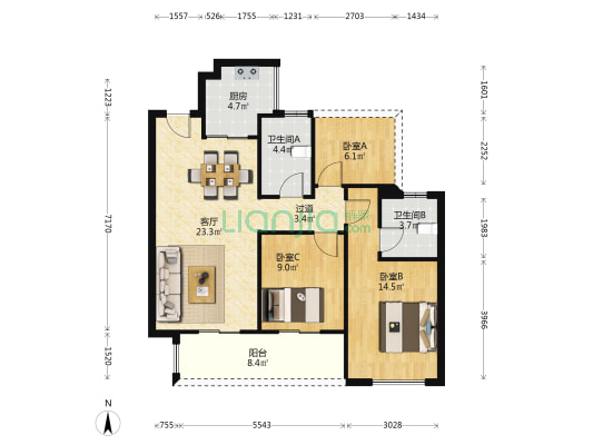 铂钻花园 3室1厅2卫 96平方