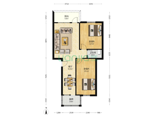 广海大道中 2室1厅1卫 81平方