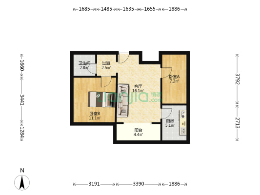 盈辉家园 2室1厅1卫 68平方