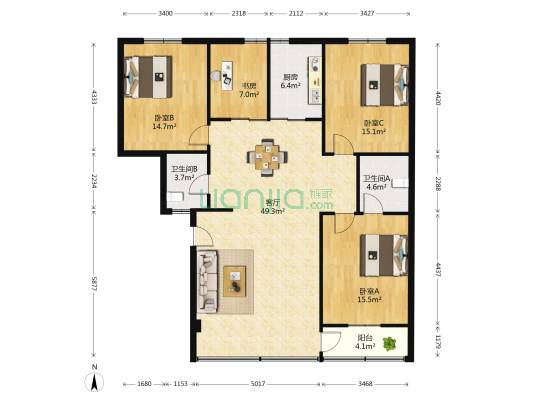 永益公寓 4室1厅2卫 145平方
