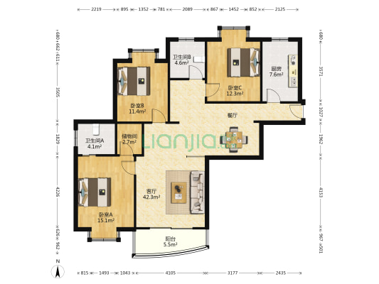 城市经典 3室1厅2卫 137平方