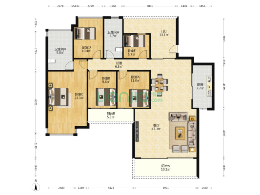 泰联紫玥轩 5室1厅2卫 193平方
