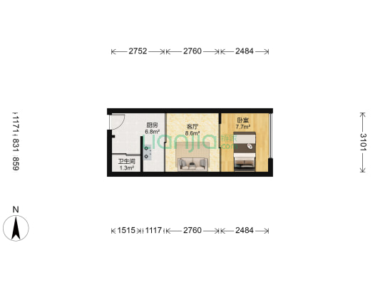鑫远熙山 1室1厅1卫 42平方