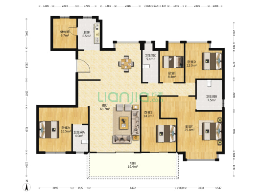 滨海碧桂园 5室1厅3卫 215平方