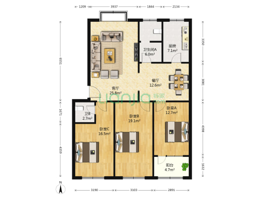 福安家园 3室2厅2卫 134平方