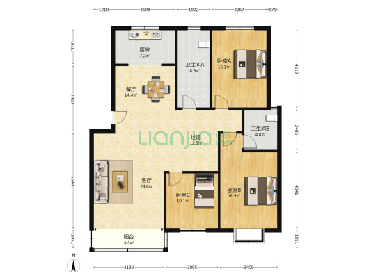 七六路 3室2厅2卫 142平方