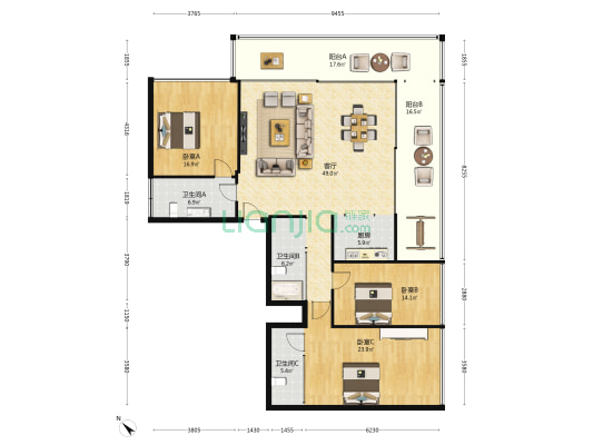 水墨轩香 3室1厅3卫 166平方