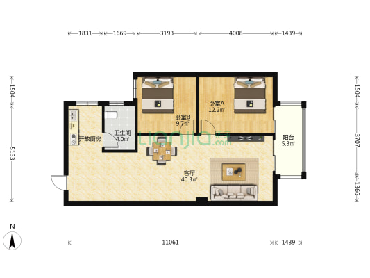 都市星园 2室1厅1卫 89平方