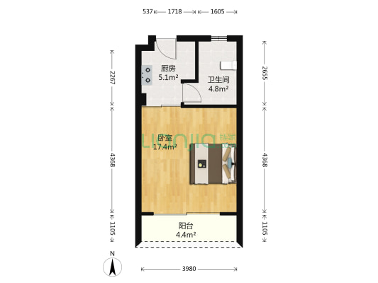 赛维拉公寓 1室0厅1卫 40平方