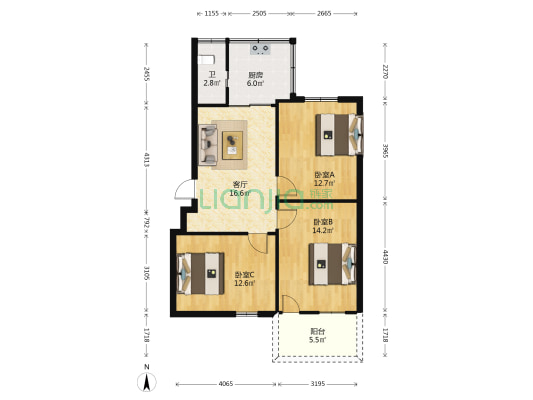 外贸学院万春巷宿舍 3室1厅1卫 81平方