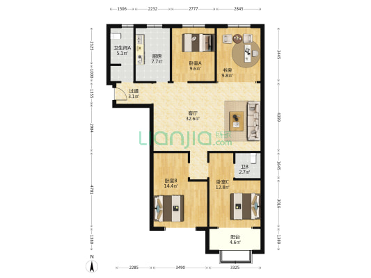 亿诚尚品苑 4室1厅2卫 148平方