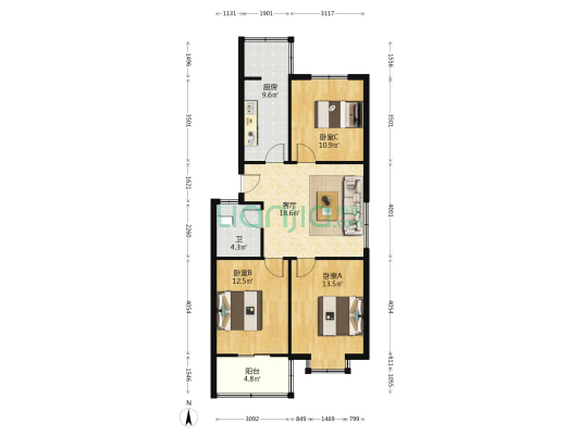 祥和花园 3室1厅1卫 92平方