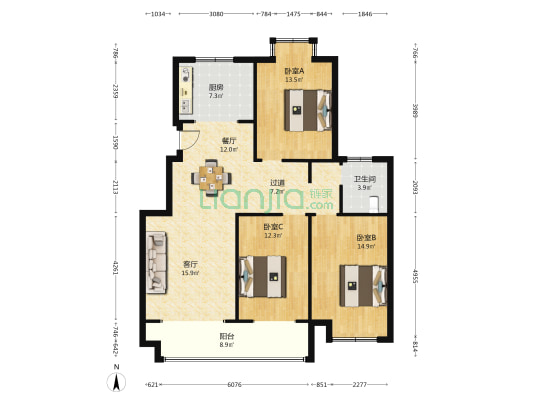 富锋景苑 3室2厅1卫 122平方
