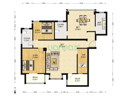 东方名庭 3室2厅2卫 151平方