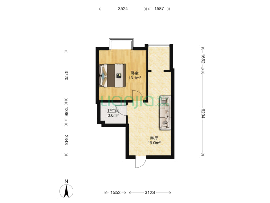 上上城小区 1室1厅1卫 46平方