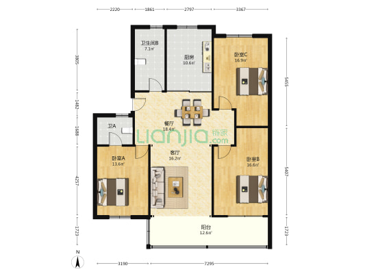 迎春花园 3室2厅2卫 137平方