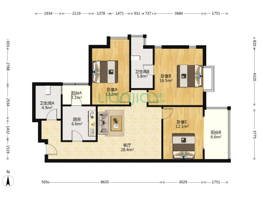 国际贸易中心 3室1厅2卫 129平方