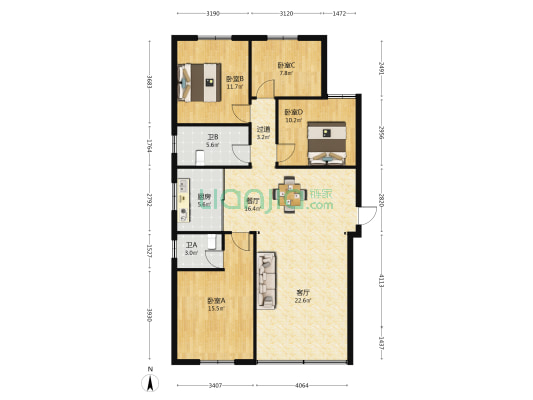情侣中路87号 4室2厅2卫 121平方