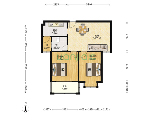 凉亭雅苑 2室1厅1卫 77平方